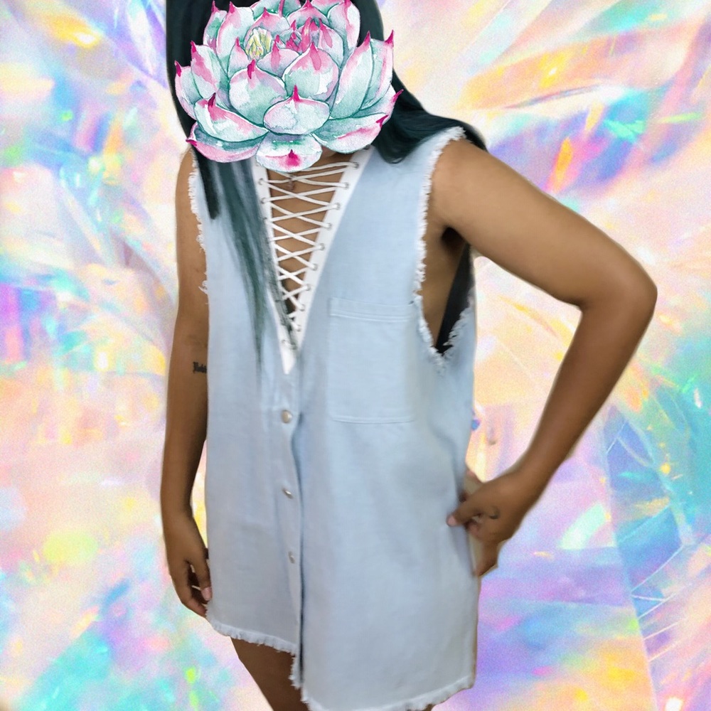 Frayed baby blue denim dress